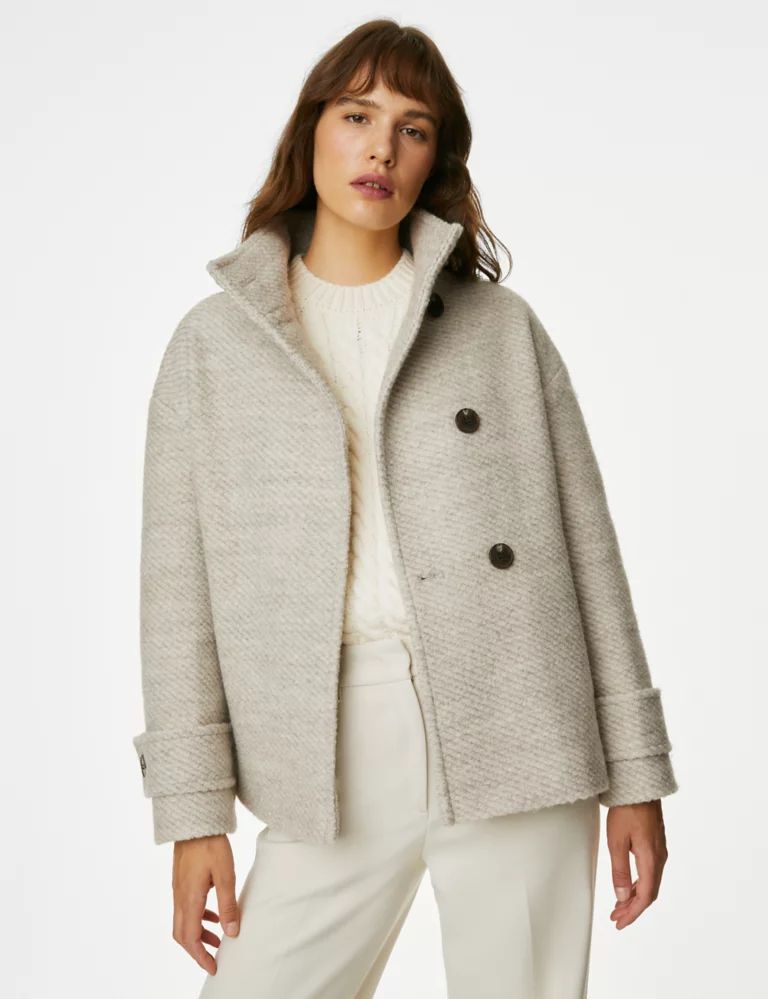 Twill Funnel Neck Short Coat with Wool | Marks & Spencer (UK)