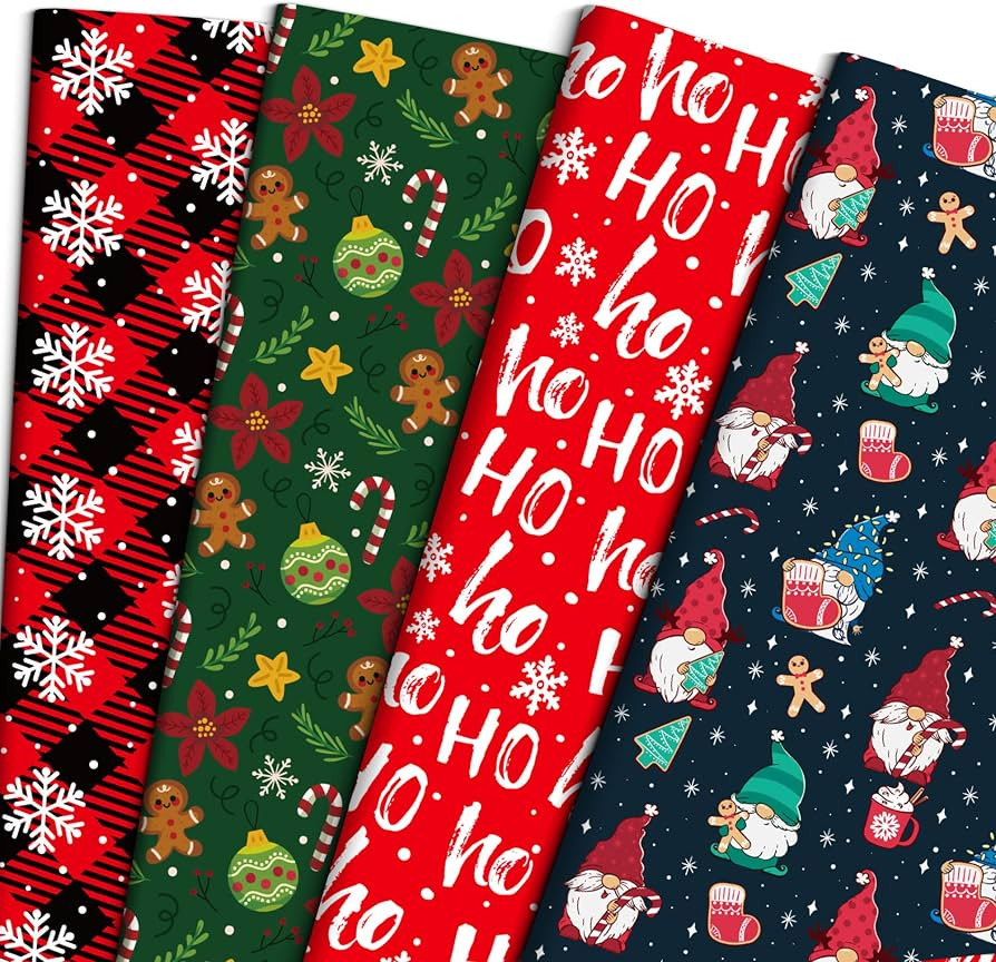 ZDSPIDE Christmas Wrapping Paper for Kids Adults - Xmas Wrapping Paper with Red/Black Plaid, Gnom... | Amazon (US)