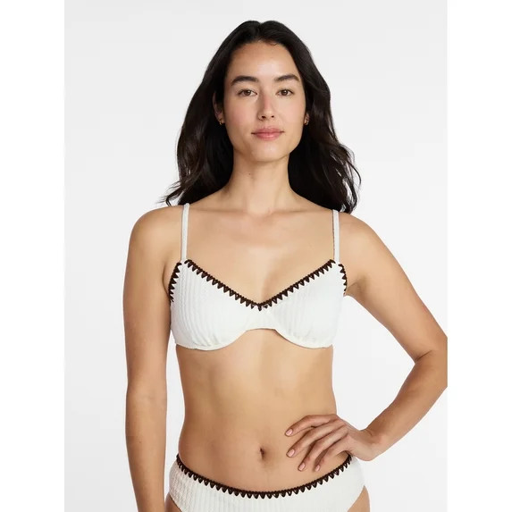 Time and Tru Women's Demi Underwire Bikini Top with Contrast Trim, Sizes XS-XL | Walmart (US)