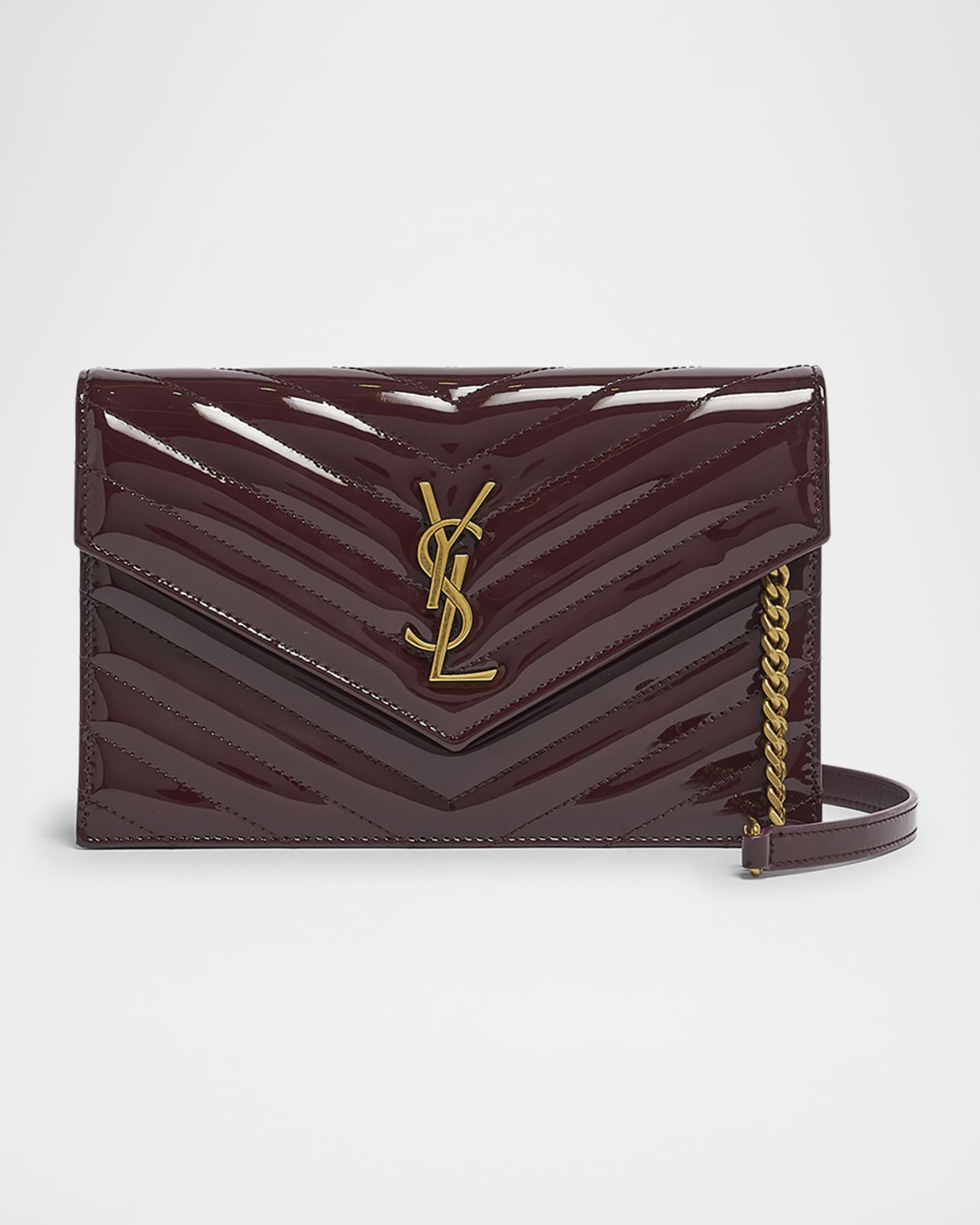 Saint Laurent YSL Envelope Wallet on Chain in Quilted Patent Leather | Neiman Marcus