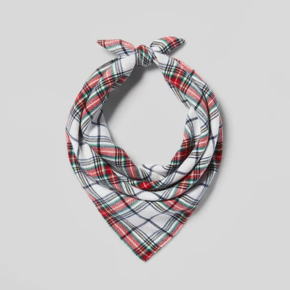 Tartan Plaid Brushed Wool-like Dog Fleece Bandana - White - Wondershop™ | Target