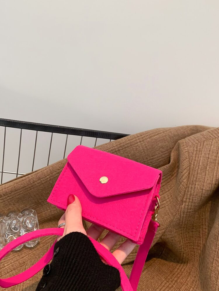 Mini Neon Pink Flap Felt Square Bag | SHEIN
