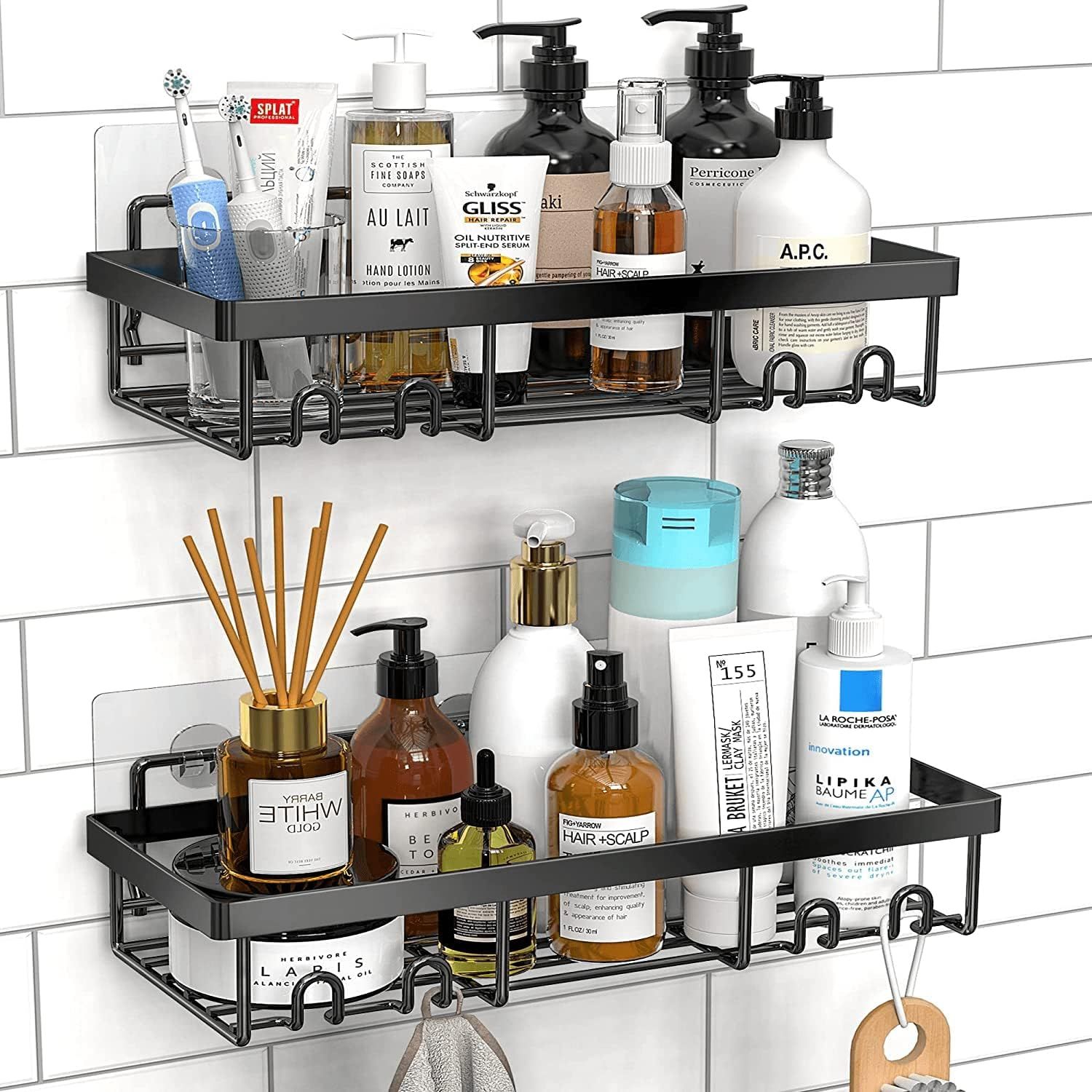 DIFULI Shower Caddy Shelf Organiser (2 Pack), No Drill Black Shower Shelves, Self Adhesive Bathro... | Amazon (UK)