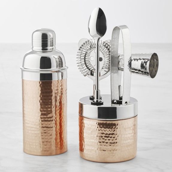 Williams Sonoma Hammered Copper Cocktail Shaker & Bar Tools Set | Williams-Sonoma