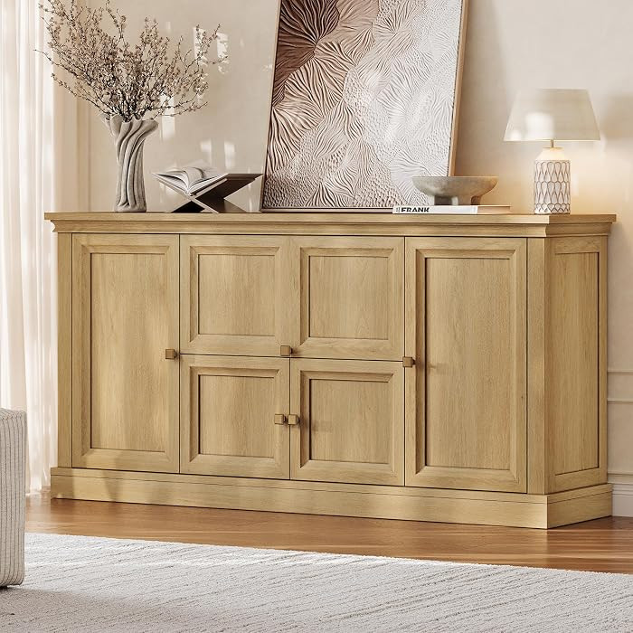 63" Large Farmhouse Sideboard Buffet Cabinet with Storage, Natural | Amazon (US)