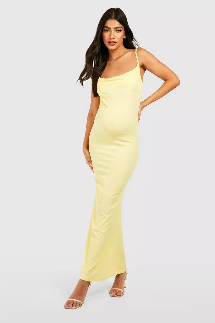 Maternity Rib Cowl Maxi Dress | boohoo (US & Canada)