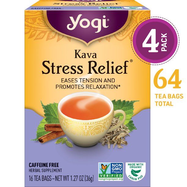 (Pack of 4) Yogi Tea, Kava Stress Relief Tea, Tea Bags, 16 Ct, 1.27 OZ - Walmart.com | Walmart (US)