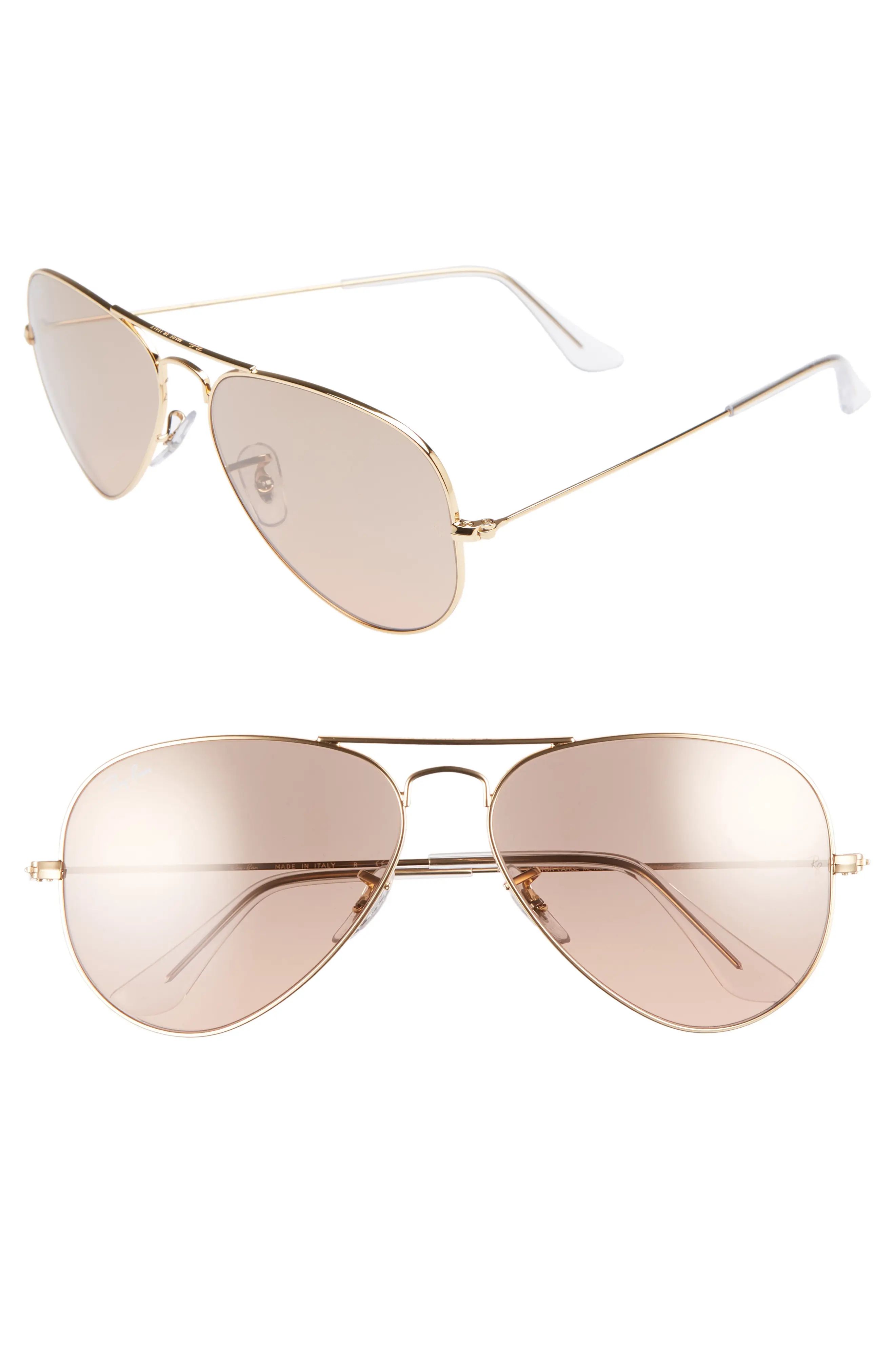 Ray-Ban Standard Original 58mm Aviator Sunglasses - Gold/ Pink Mirror | Nordstrom
