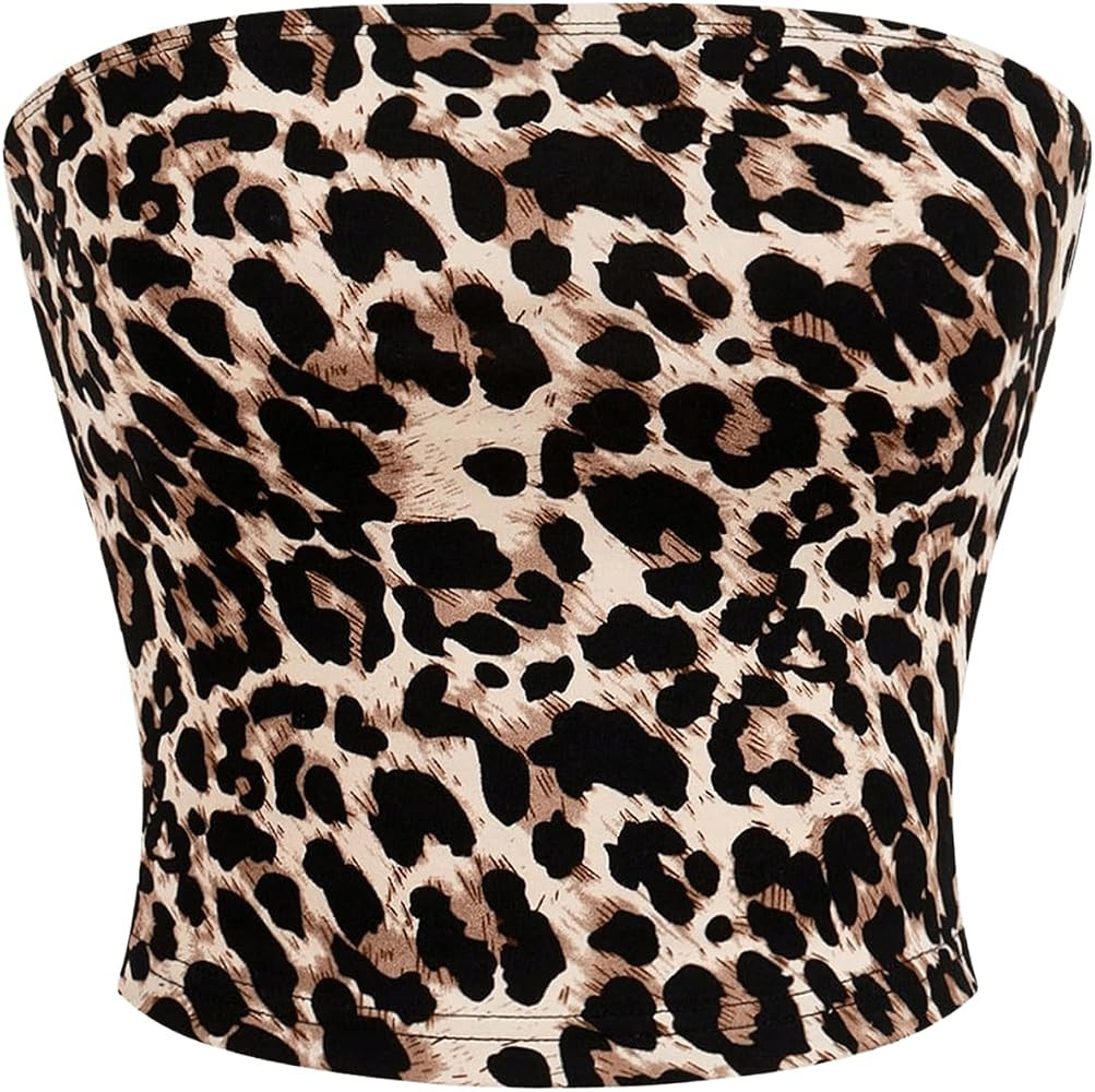 WDIRARA Women's Leopard Print Strapless Sleeveless Crop Tube Top Summer Y2k Bandeau Tops | Amazon (US)