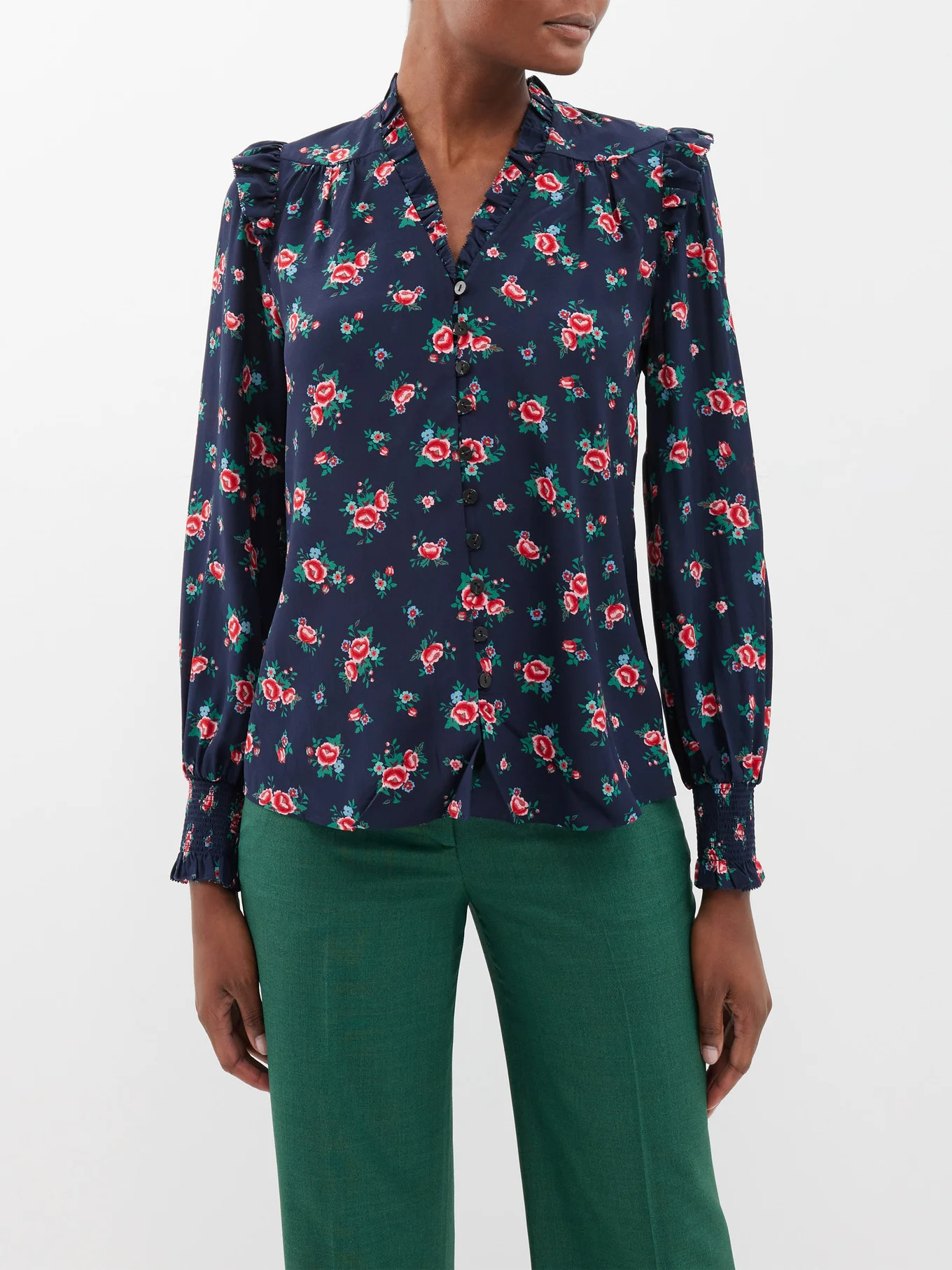 Stella ruffle-trim floral-print silk blouse | Cefinn | Matches (US)