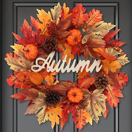 MoonXmas 18" Fall Wreath, Autumn Wreath for Front Door, for Home Wall Porch Outdoor/Indoor Harves... | Amazon (US)