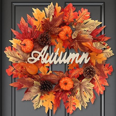 MoonXmas 18" Fall Wreath, Autumn Wreath for Front Door, for Home Wall Porch Outdoor/Indoor Harves... | Amazon (US)