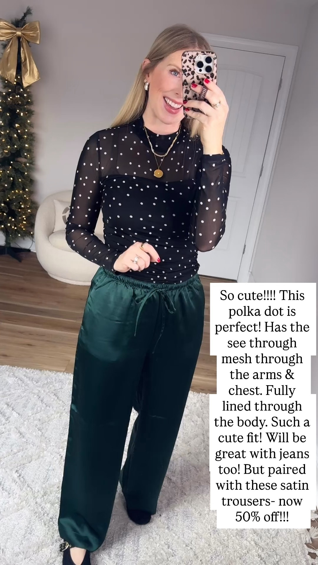 Love this polka dot mesh top from Maurice’s! Such a trendy but flattering fit and print. Paired with satin trousers from loft- on sale 50% off! 

#LTKFindsUnder50 #LTKSaleAlert #LTKootd