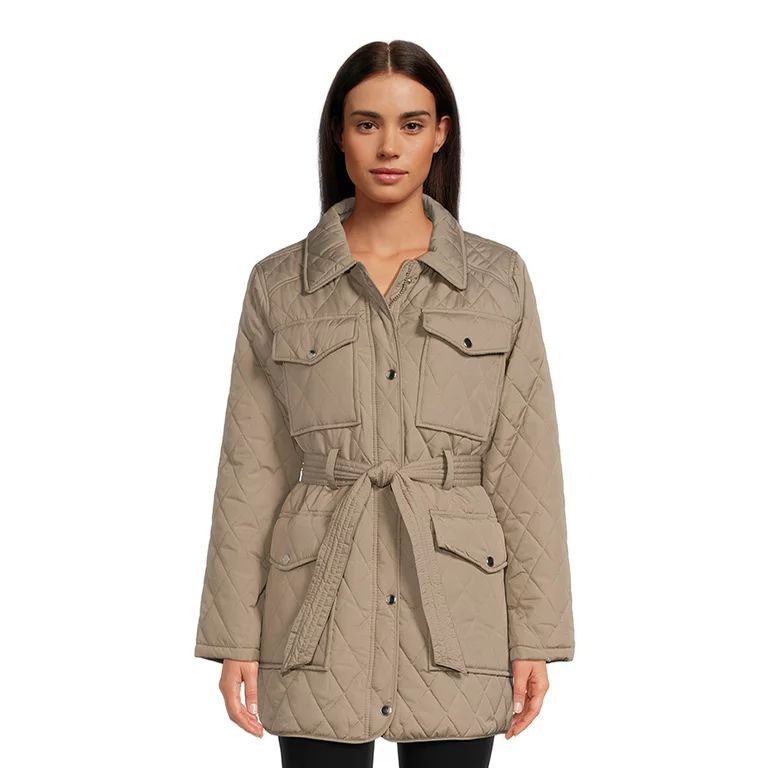 Urban Republic Women’s Thin Quilted Barn Jacket with Belt | Walmart (US)