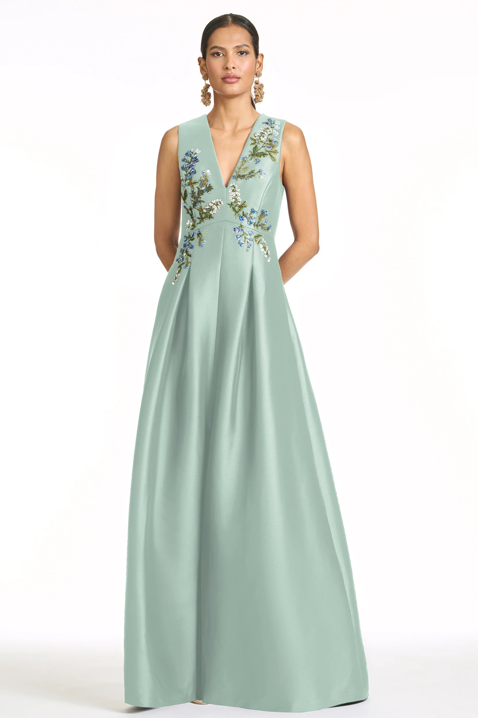 EMBROIDERED BROOKLYNNE GOWN - CELADON | Sachin and Babi