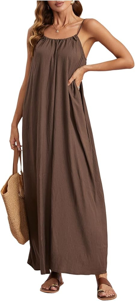 MakeMeChic Women's Open Back Cami Dress Spaghetti Strap Sleeveless Maxi Dresses | Amazon (US)