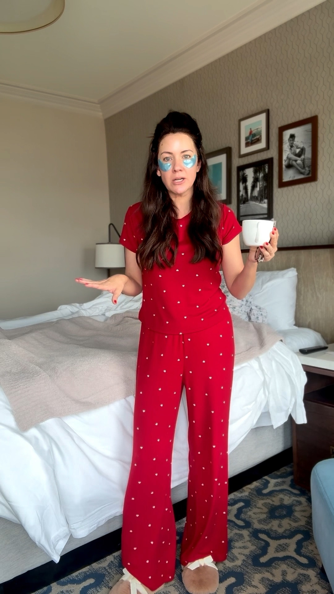 3 random gift ideas under $21! 
Pjs-on sale for $18-wearing a medium, these come packaged really cute together perfect as a gift and come another prints as well! 
Slippers are on sale for $6! 