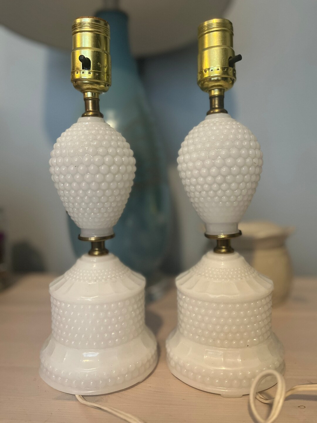 Set of 2 Midcentury Modern Hobnail Milk Glass Lamp Base | Etsy (US)