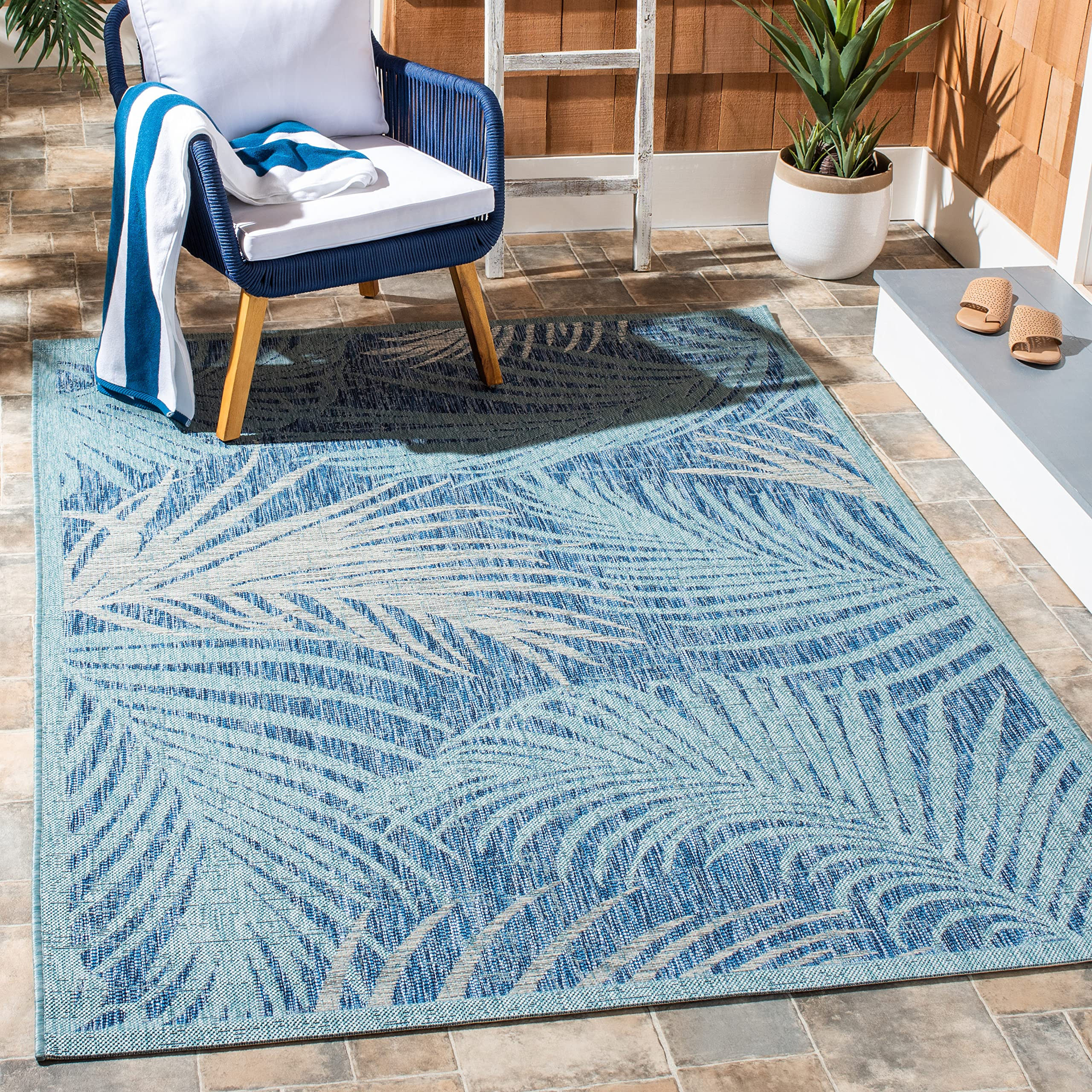 SAFAVIEH Courtyard Collection Area Rug - 9' x 12', Aqua & Navy, Non-Shedding & Easy Care, Indoor/... | Amazon (US)