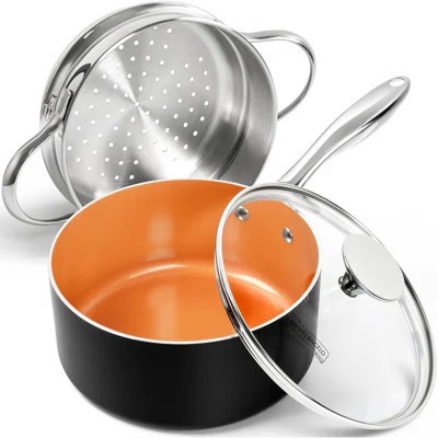 2 Quart Saucepan With Steamer & Glass Lid Nonstick Sauce Pan With Lid Ceramic Steamer Pot Induction Compatible Oven Safe | Wayfair North America