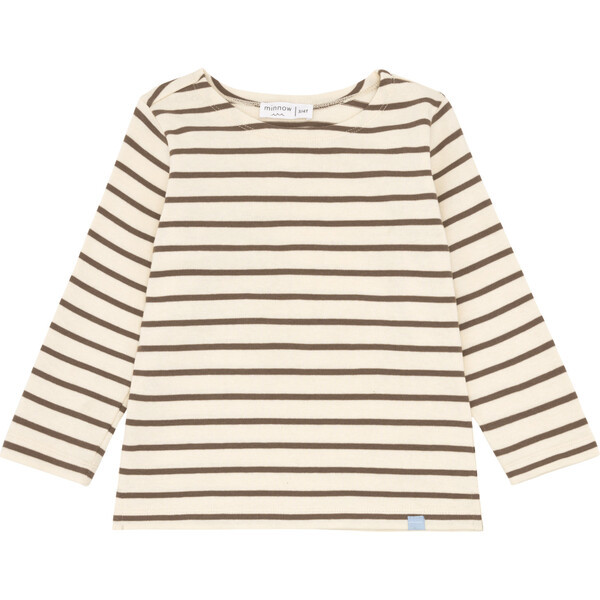 Breton Striped Crew Neck Long Sleeve T-Shirt, Brown & Cream | Maisonette