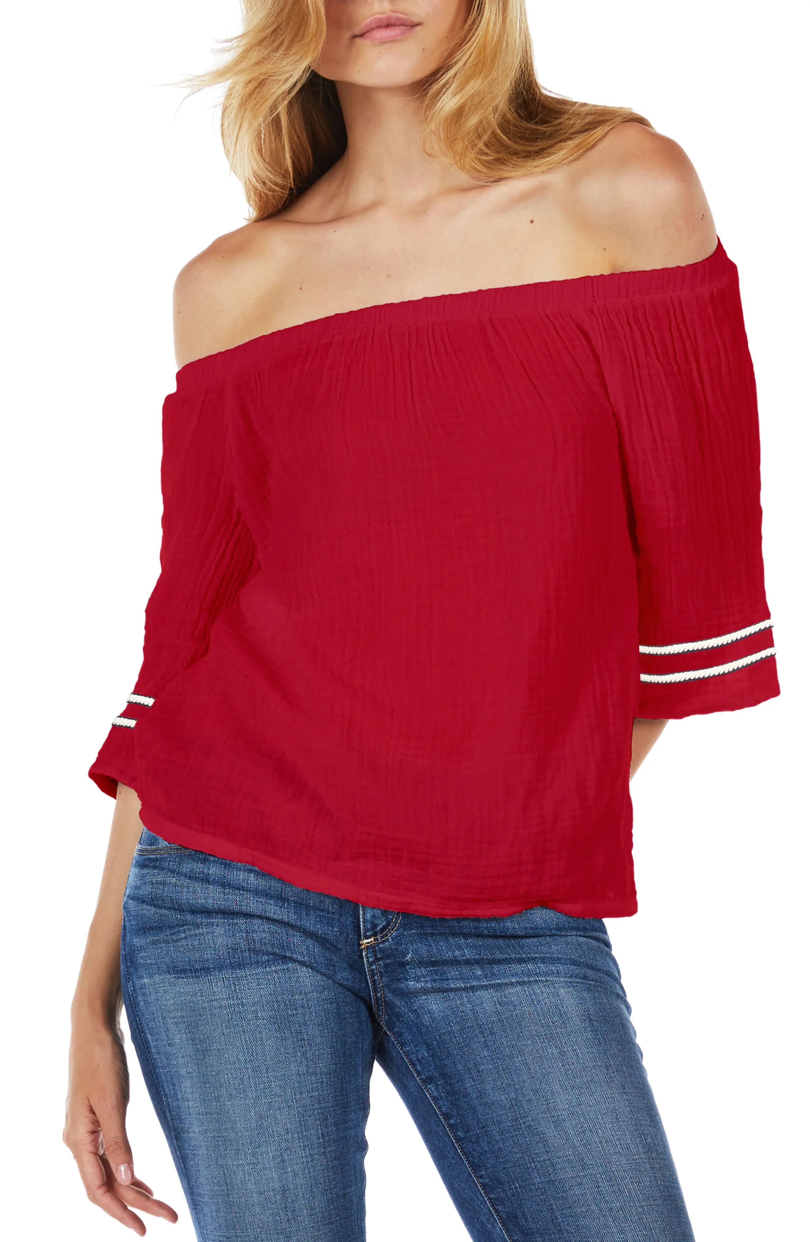 Women's Michael Stars Double Gauze Off The Shoulder Top, Size X-Small - Red | Nordstrom