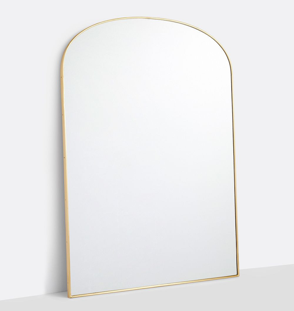Arched Metal Framed Floor Mirror, 50"" x 72"" - Aged Brass | Rejuvenation