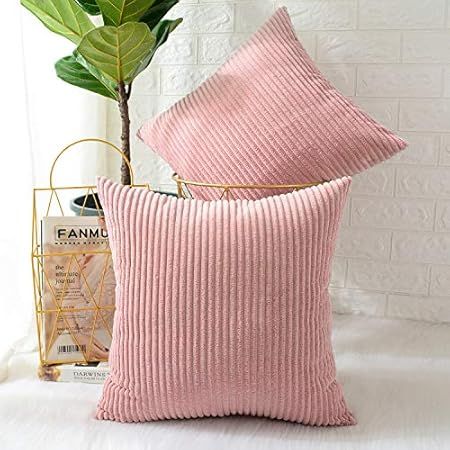 Amazon.com: Coola Pack of 2 18×18 inch Corduroy Soft Coral Striped Pink Decorative Throw Pillow Cove | Amazon (US)