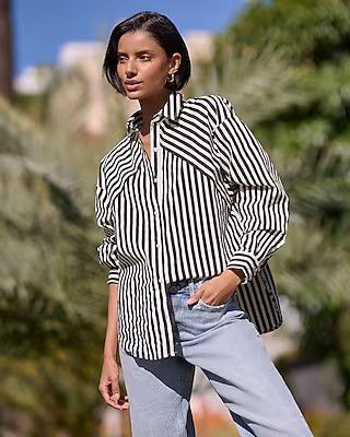 Cotton-Blend Striped Boyfriend Portofino Shirt | Express