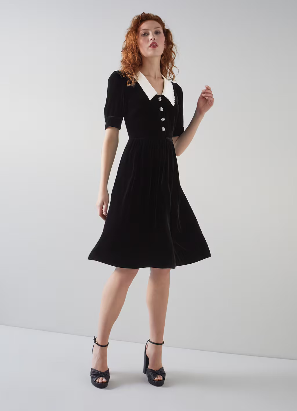 Mimi Black Velvet Contrast Collar Dress | L.K. Bennett (UK)