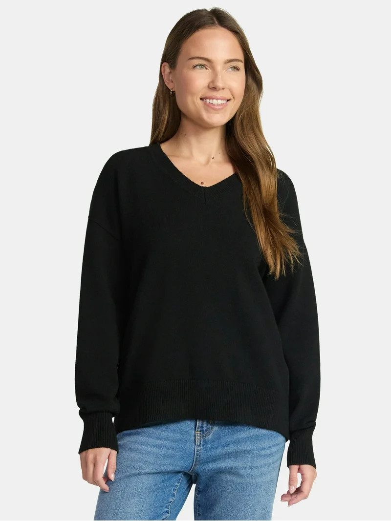 Time and Tru Women's V Neck Pullover Sweater, Lightweight, Sizes XS-XXXL | Walmart (US)