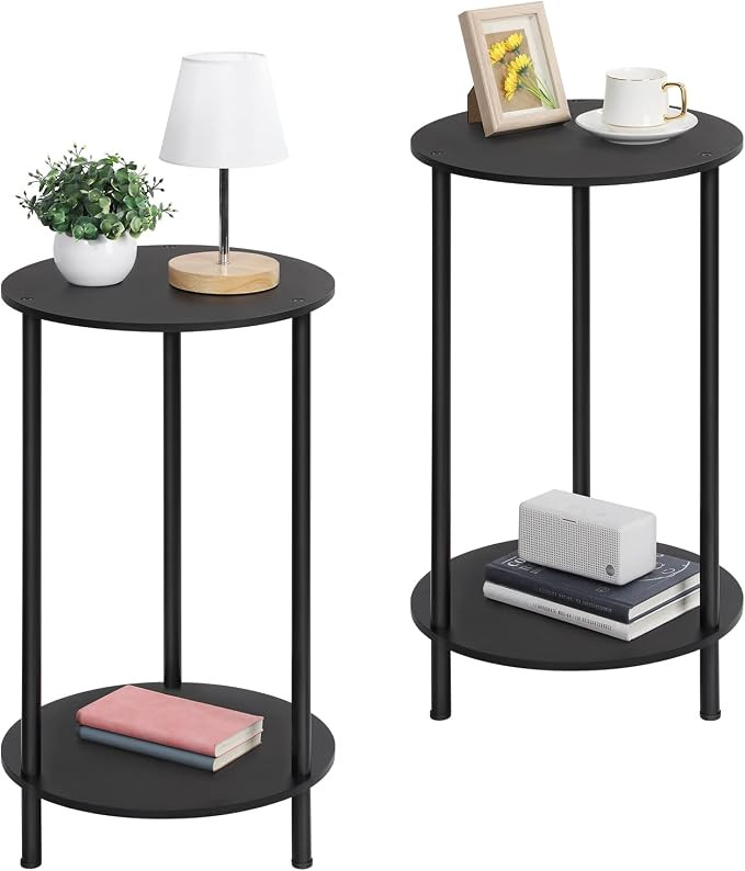 Small Round Side Table for Living Room, 2 Tiers Farmhouse End Tables Living Room Set Of 2, Accent... | Amazon (US)