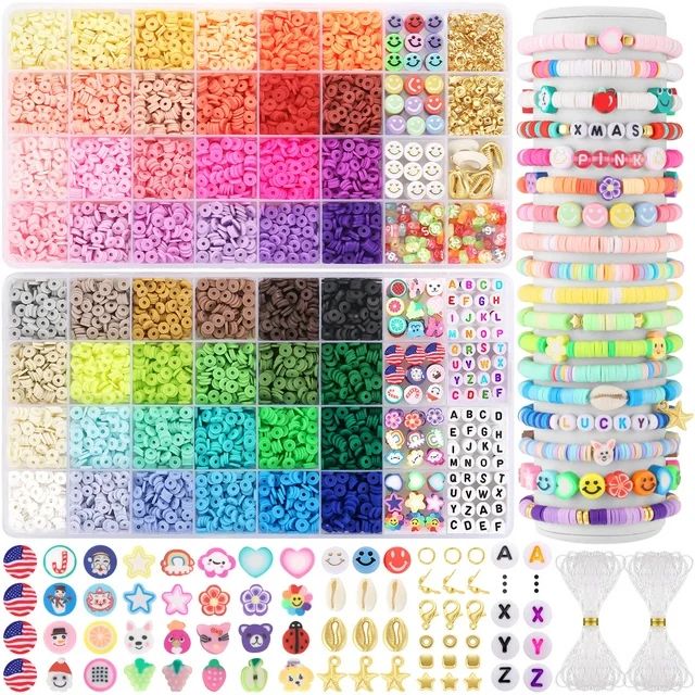 Funtopia Clay Beads, 48 Colors Charm Bracelet Making kit for Girls 8-12, Polymer Heishi Beads for... | Walmart (US)