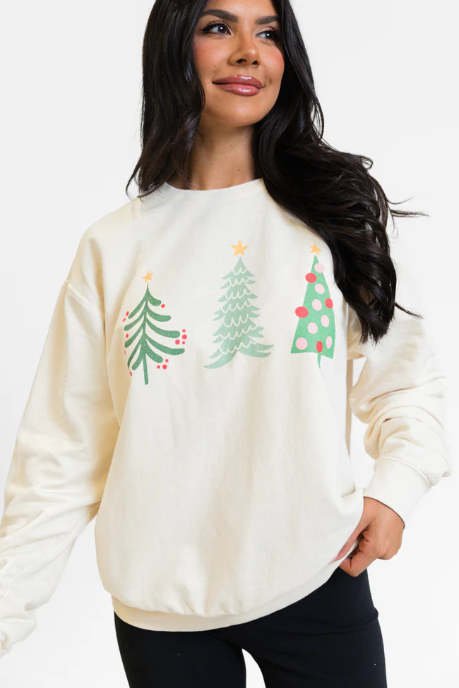 Christmas Trees Cream Graphic Sweatshirt SALE | Pink Lily