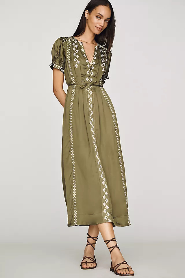 Satin Embroidered Midi Dress | Anthropologie (US)