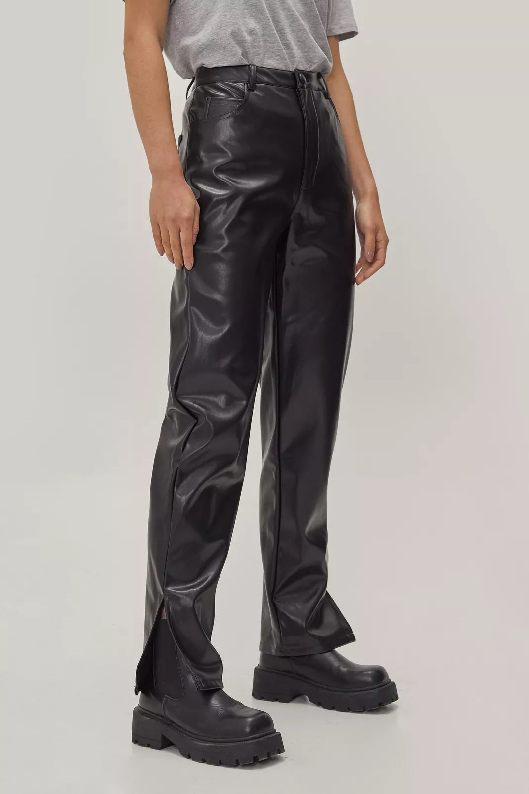 Faux Leather Split Hem Pants | Nasty Gal (US)