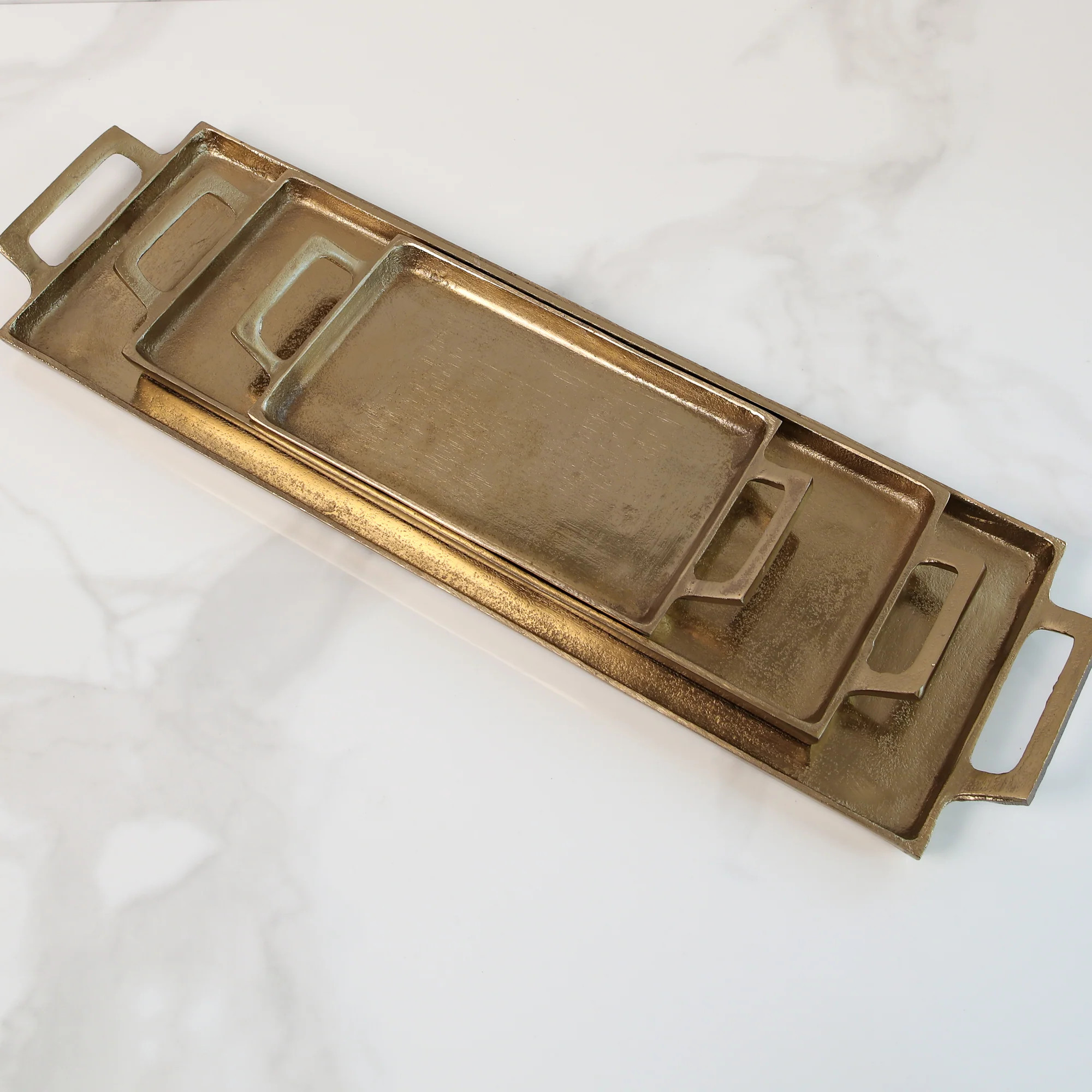 Gold Rectangular Trays- Set of 3 | Interior Delights