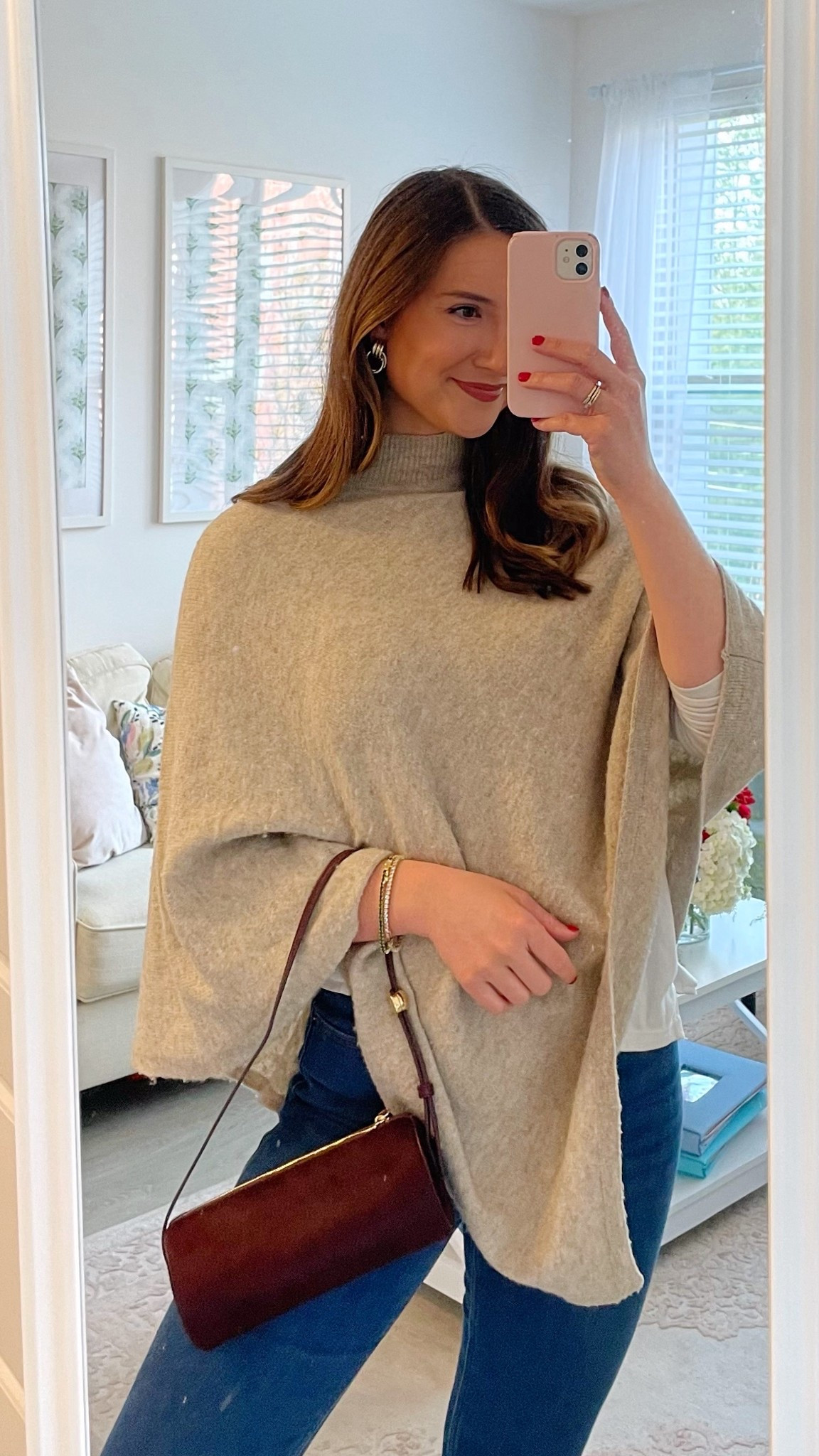 Under $25 Walmart Poncho - looks JUST like the J.Crew poncho!! Styled with my fave J.Crew bag and mixed metal earrings from Amazon!

Wearing the smallest size of the poncho - I’m 5’9” for height reference!

#LTKootd #LTKWorkwear #LTKU