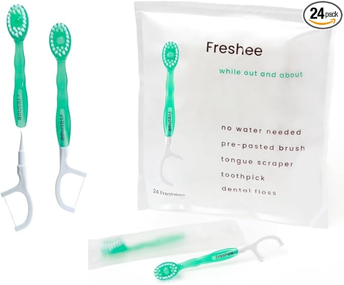 Freshee Bead -5 in 1 Disposable Mini Toothbrush with Toothpaste Bead + Floss + Pick + Tongue Scra... | Amazon (US)