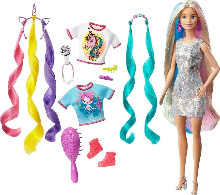 Barbie Fantasy Hair Doll, Blonde, with 2 Decorated Crowns, 2 Tops & Accessories for Mermaid and U... | Amazon (US)