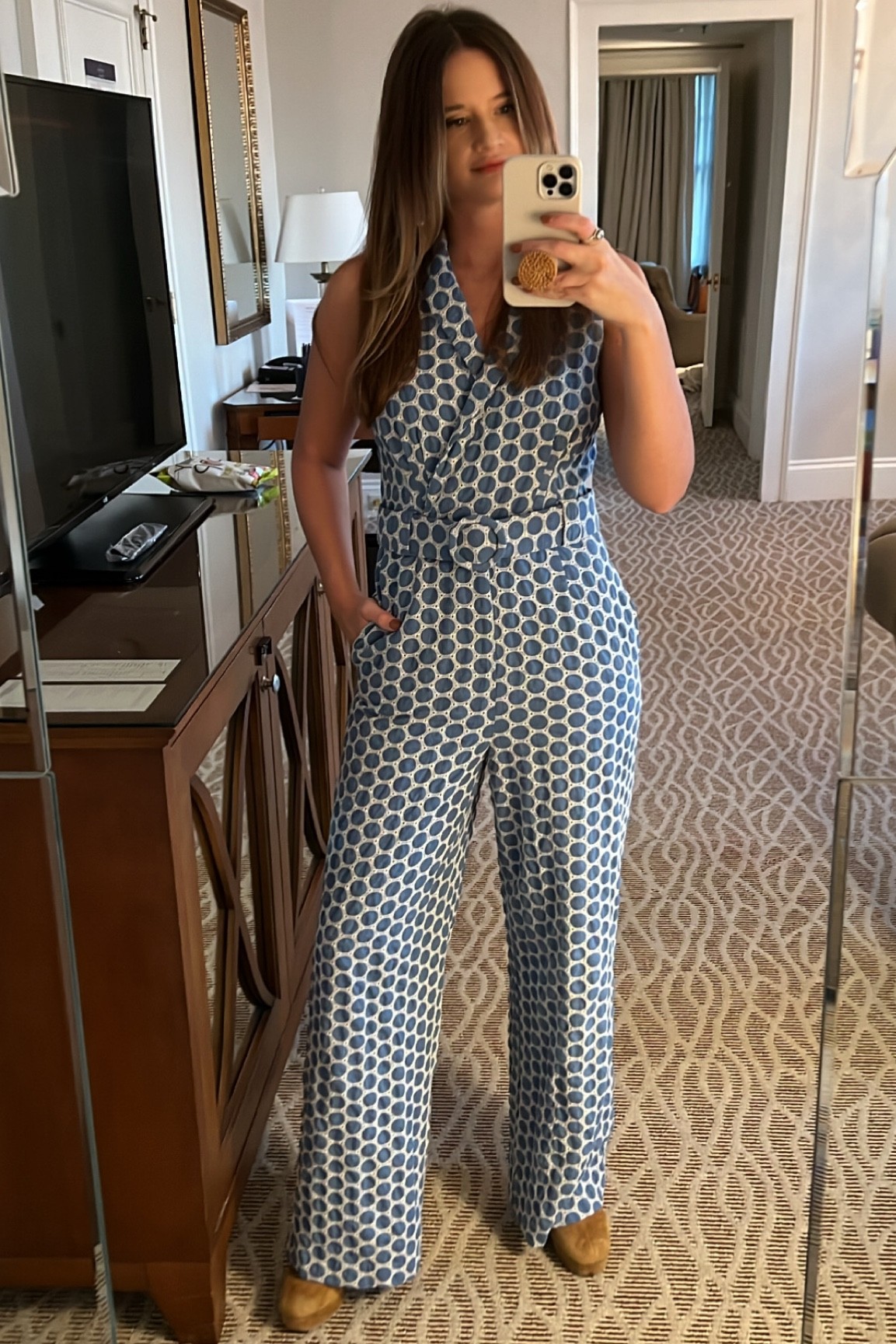 Denim eyelet jumpsuit 

#LTKSeasonal #LTKworkwear