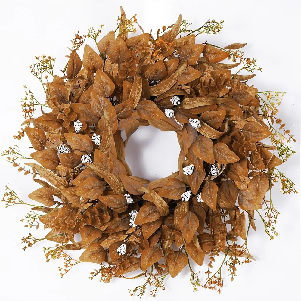26" Artificial Eucalyptus Fall Wreath – Autumn Farmhouse Front Door Décor for Thanksgiving, Po... | Wayfair North America