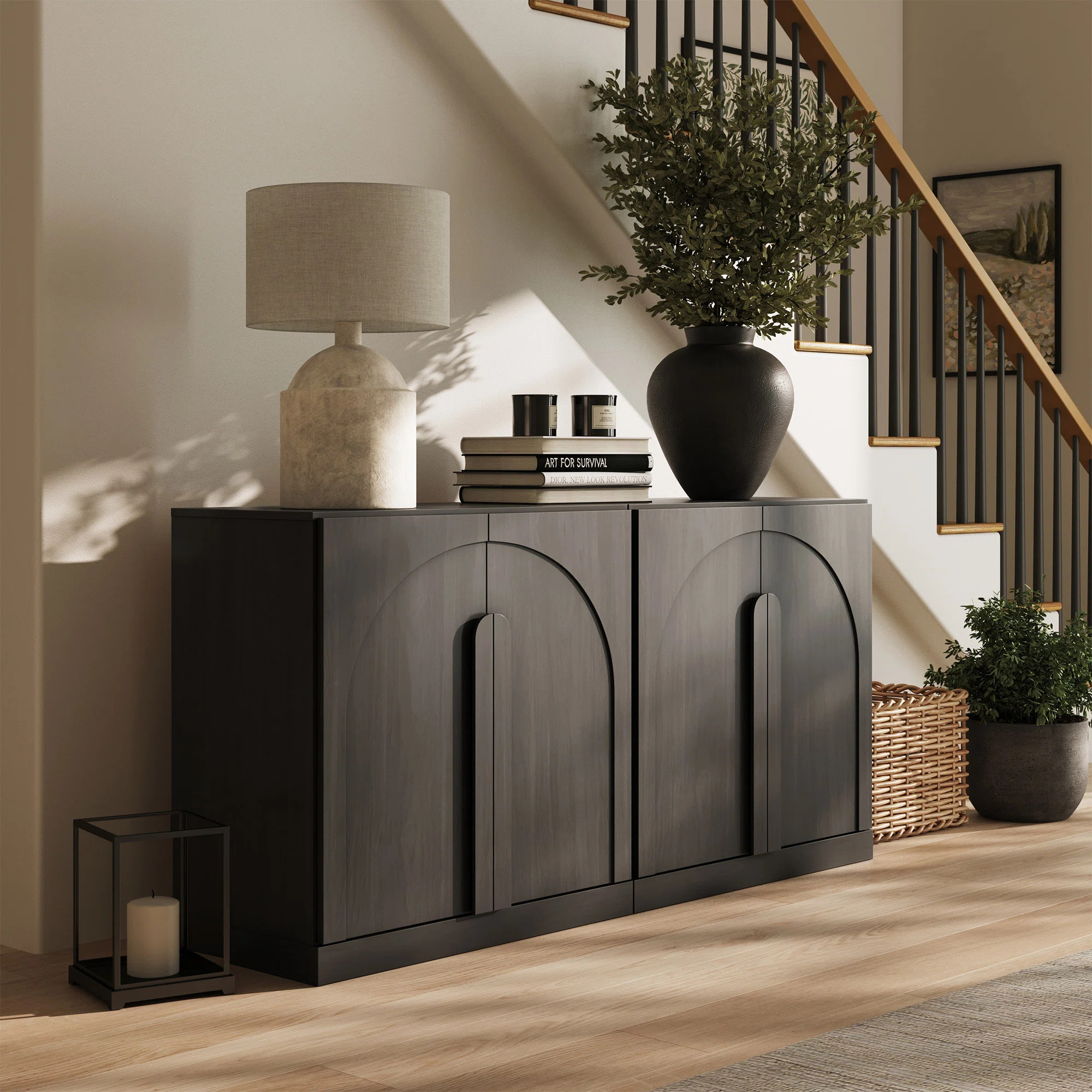Set of 2 Sideboard Cabinet w/Wood Doors & Shelf, Ebony (Set of 2) | Wayfair North America