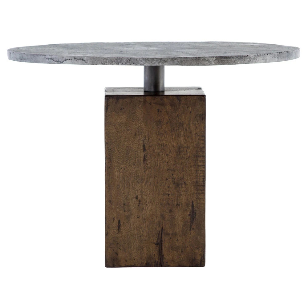 Levitan Industrial Grey Aluminum Brown Reclaimed Wood Round Table - 42" | Kathy Kuo Home