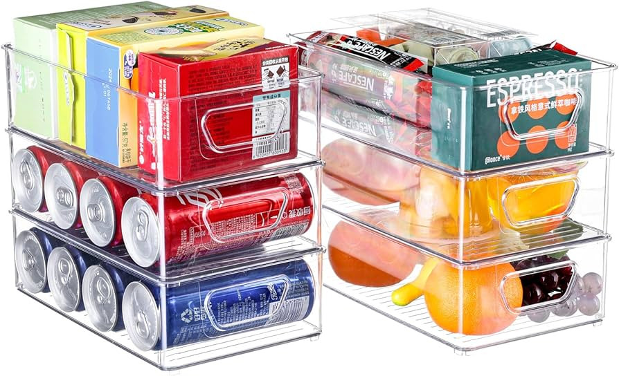 6 Pack Pantry Organization and Food Storage Bin,Stackable Clear Plastic Refrigerator Organizer Bi... | Amazon (US)