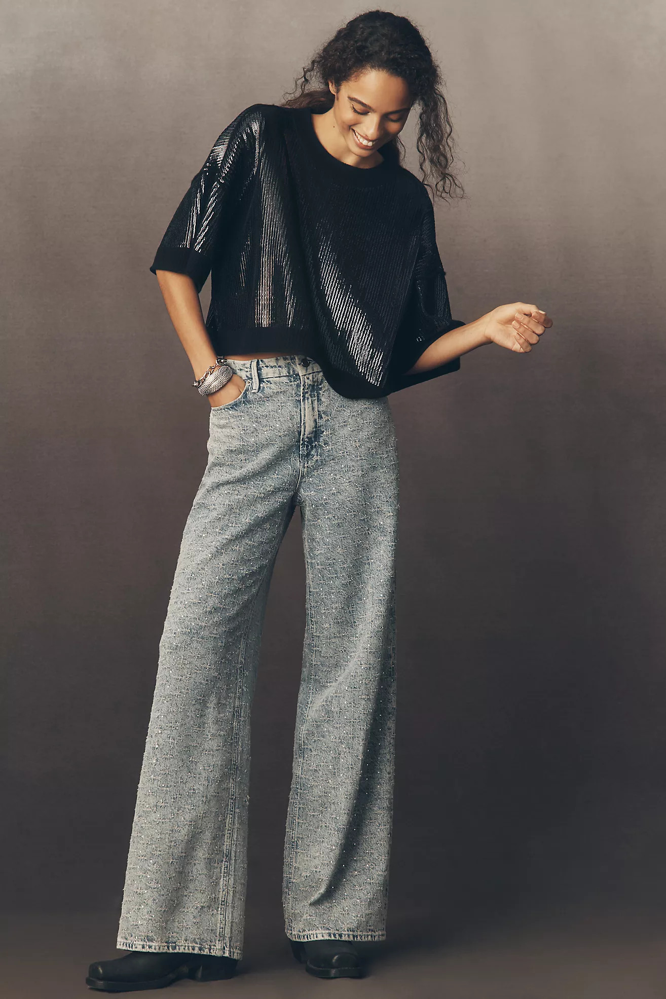 The Goldie Crew-Neck Cashmere Blend Sequin Sweater | Anthropologie (US)