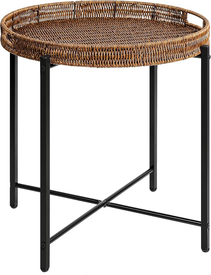 Brown Small Round End Table, 19in Rattan End Tables, Wicker Rattan Side Table, Round Sofa Side Ta... | Amazon (US)