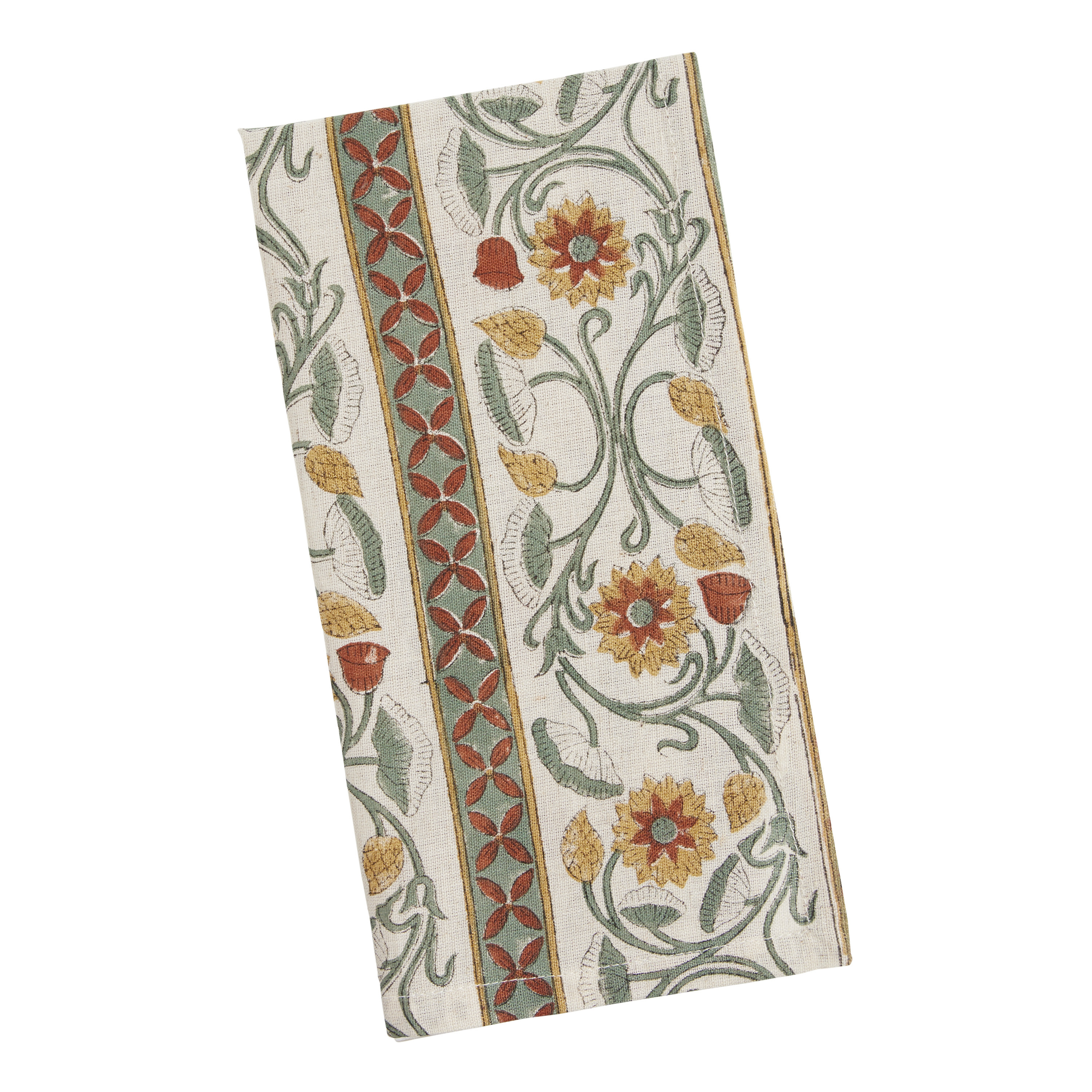 Terracotta and Blue Block Print Floral Napkin | World Market