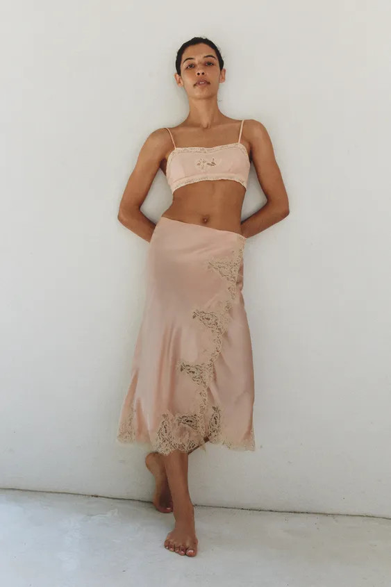100% SILK LACE MIDI SKIRT | Zara UK