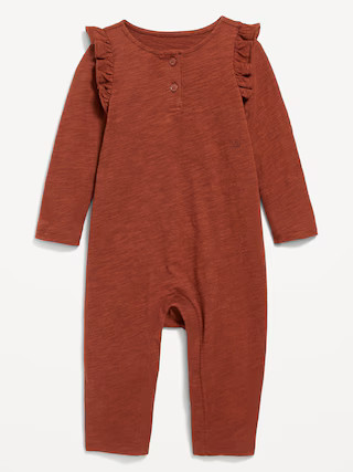 Long-Sleeve Ruffle-Trim Henley Jumpsuit for Baby | Old Navy (US)